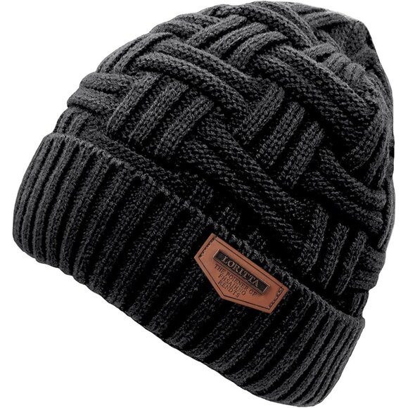 Men's Black Warm Knitted Thick Baggy Slouchy Beanie Skull Cap Winter Hat